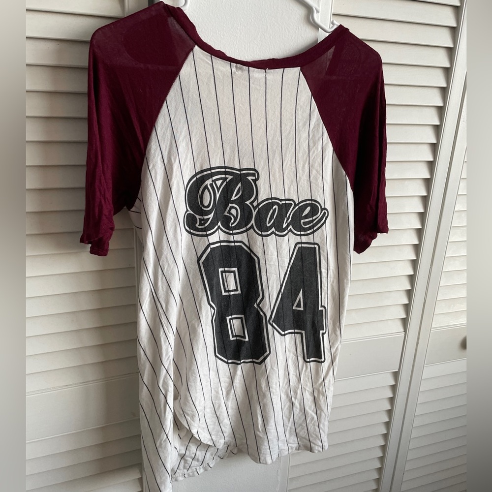 3 FOR $10 SALE - Cute Baseball Jersey Maroon Pinstriped Shirt Bae 84